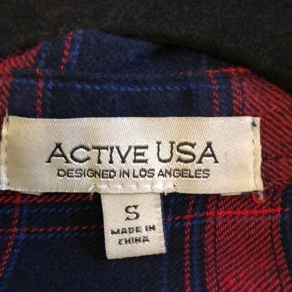 Plaid Tunic Button Up Flannel Top Red & Navy Sz. S - Picture 3 of 3